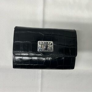 Brighton Black Croc-Embossed Clutch with Silver Clasp